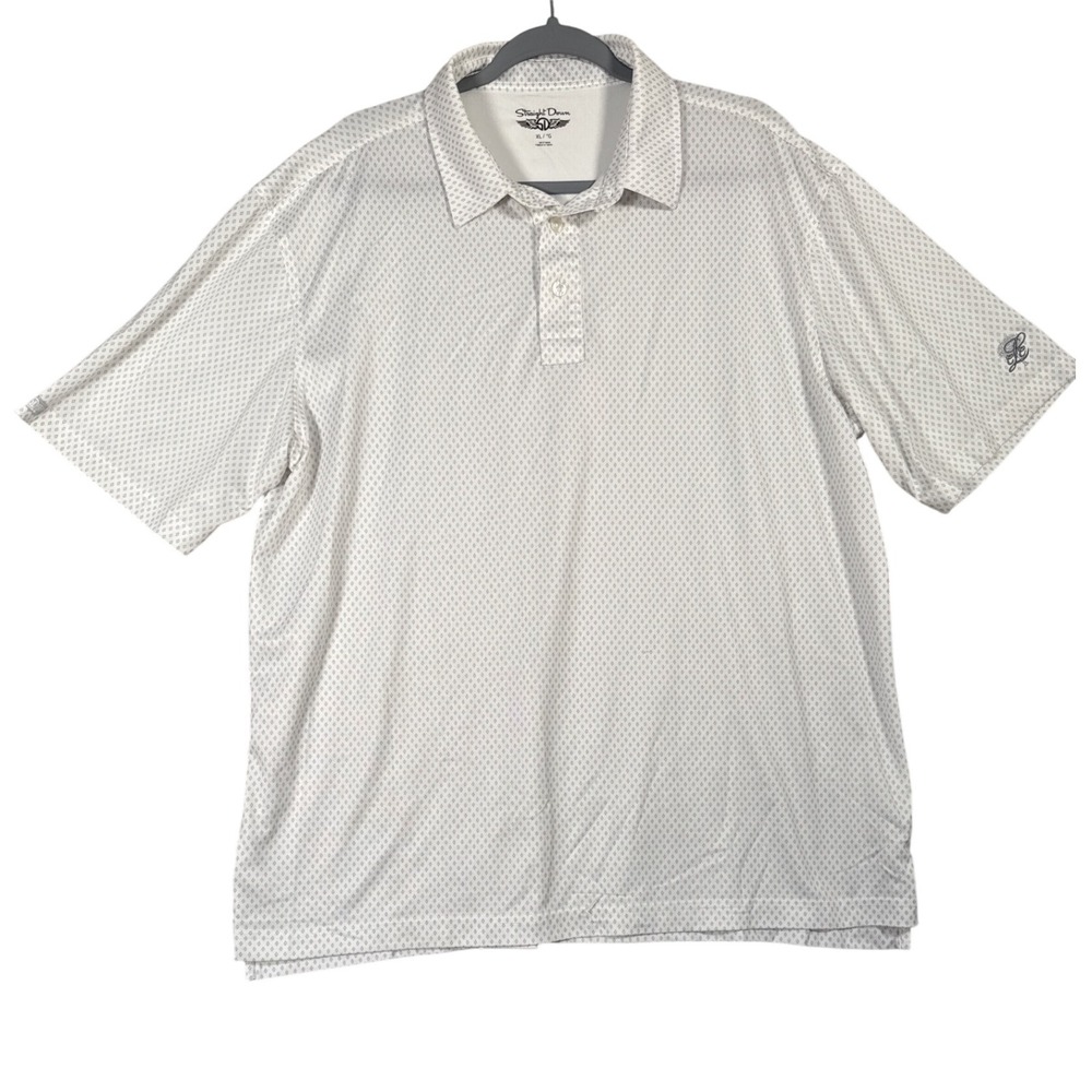 Straight Down Golf Polo Shirt‎ Mens XL White Diamond Print Short Slv Embroidered
